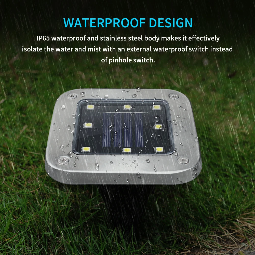 Новый 8 светодиодный светильник на солнечной батарее под землёй солнечный