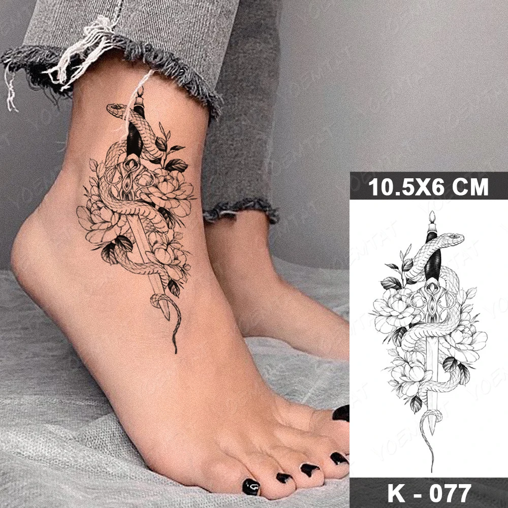 Waterproof Temporary Tattoo Sticker Female Male Black Snake Flower Rose Demon Flash Tatoo Finger Body Art Fake Tatto 2021 New