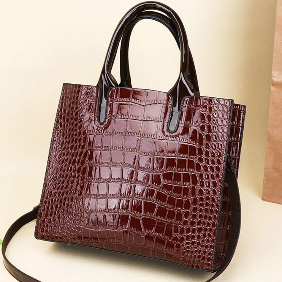

3 Sets Crocodile Pattern Tote Bag Purses and Handbags Luxury Designer High Quality Patent Leather Female Shoulder Messenger Bags