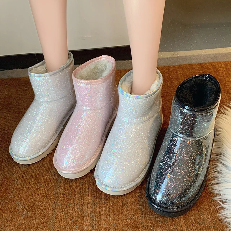 

Сапоги зимние женские австралийские сапоги-Женские Роскошные Дизайнерские Сапоги с круглым носком 2021 до середины икры для снега низкая Рез...