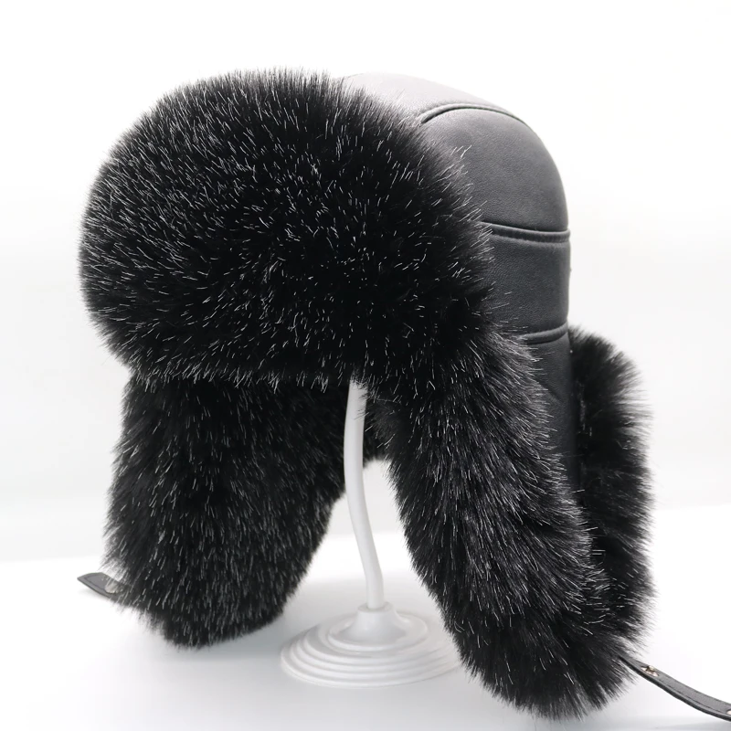 шапка ушанка зимняя авиатор из искусственной кожи и унисекс теплая ушастая