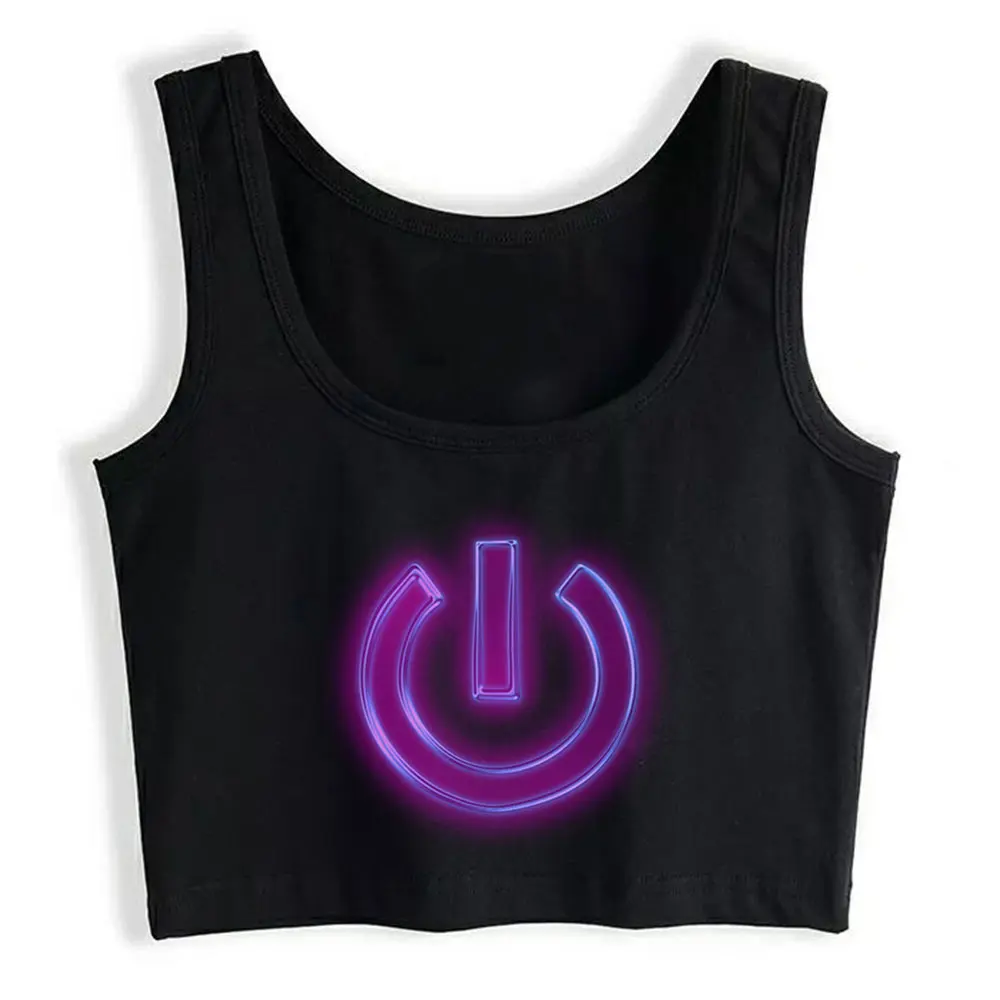 

Crop Top 114358 Glowing Purple Neon Icon Symbols Shapes Pow Cool Vintage Print Y2k Tops Womens Tops blusas mujer de moda verano