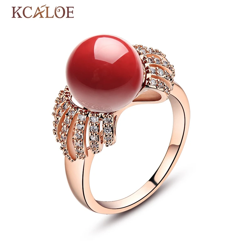 KCALOE Кольцо Для Женщин Красные Кольца с Имитацией Коралла Позолоченные