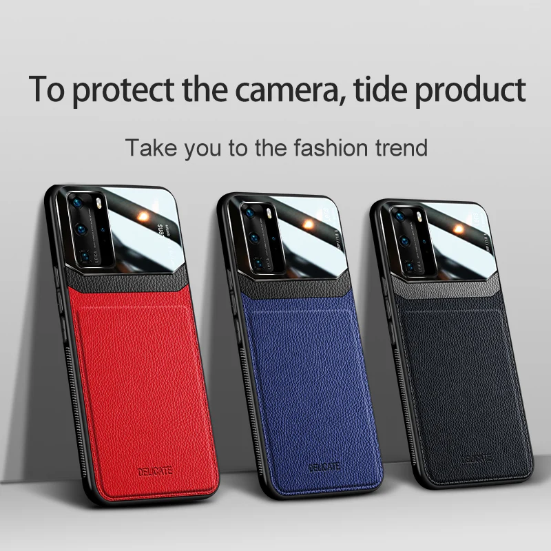 for huawei p40 pro plus case mirror plexiglass pu leather grain soft tpu phone case for huawei p40 lite back cover shell free global shipping