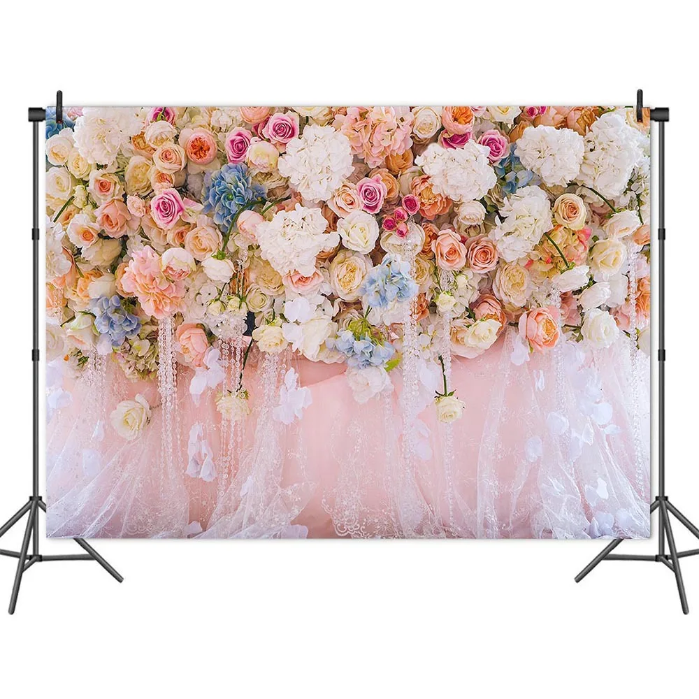 

Beautiful Pink Floral Wall Romantic Theme Party Background Couples Wedding Picture Shoot Decorative Photo Children Vinyl Banner