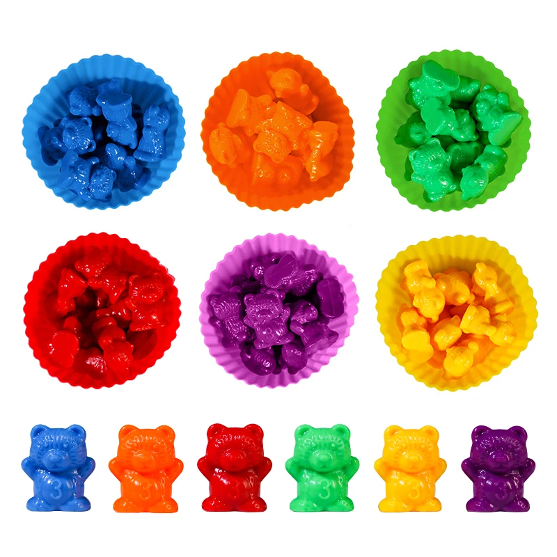 60rcup 60bear 60 шт. счетные медведи Монтессори Обучающие пинцеты соответствующие медведи игрушки для детей ясельного возраста цветная Сортировка обучающие материалы - Цвет: 60rcup 60bear