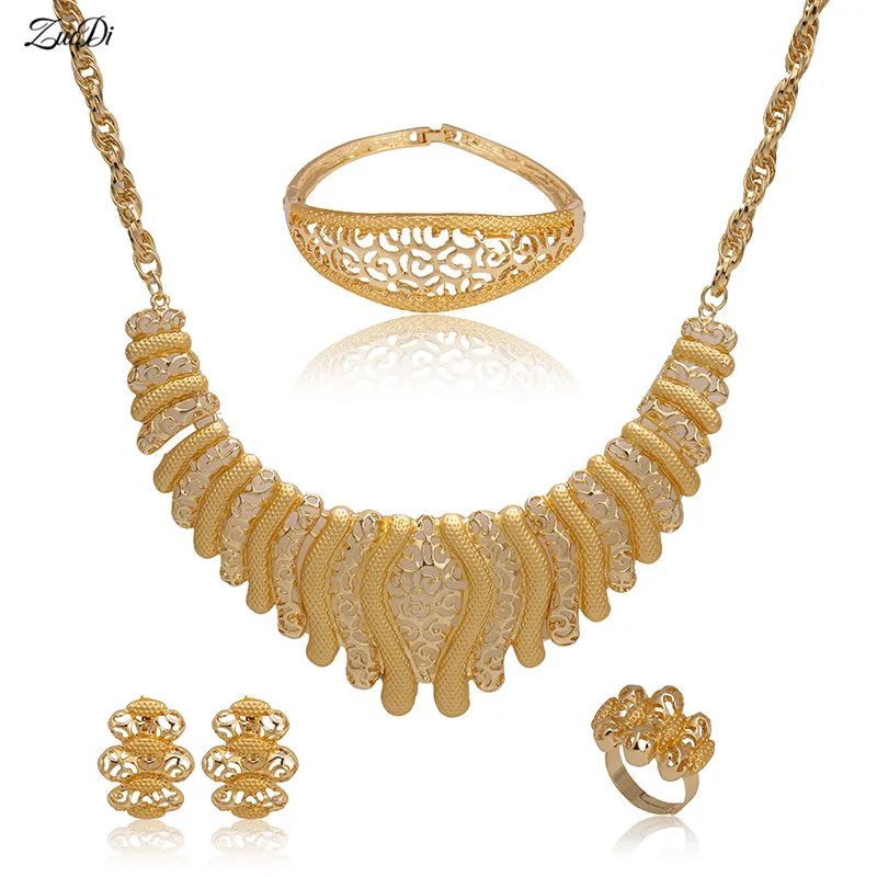 

ZuoDi quality statement Wedding Women jewelry set fashion african beads jewelry set Wholesale Dubai Gold-color jewelry set