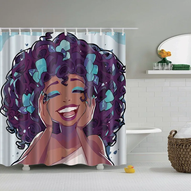 Dafield Африканский душевой Шторы для девочек черного цвета с синим волос афро