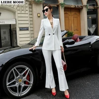 2021 spring black white double breasted blazer suit women 2 piece sets womens wide leg pant suits elegant outfits