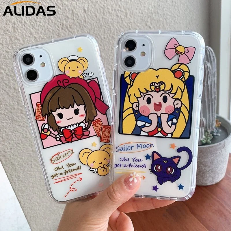 

For iPhone 11 12 8 Plus Mini Pro X XR XS Max 7 6 6S 8 SE 2020 Phone Case Back Cover Bumper Sakura Sailor Anime Moon Y2k Girl 90s