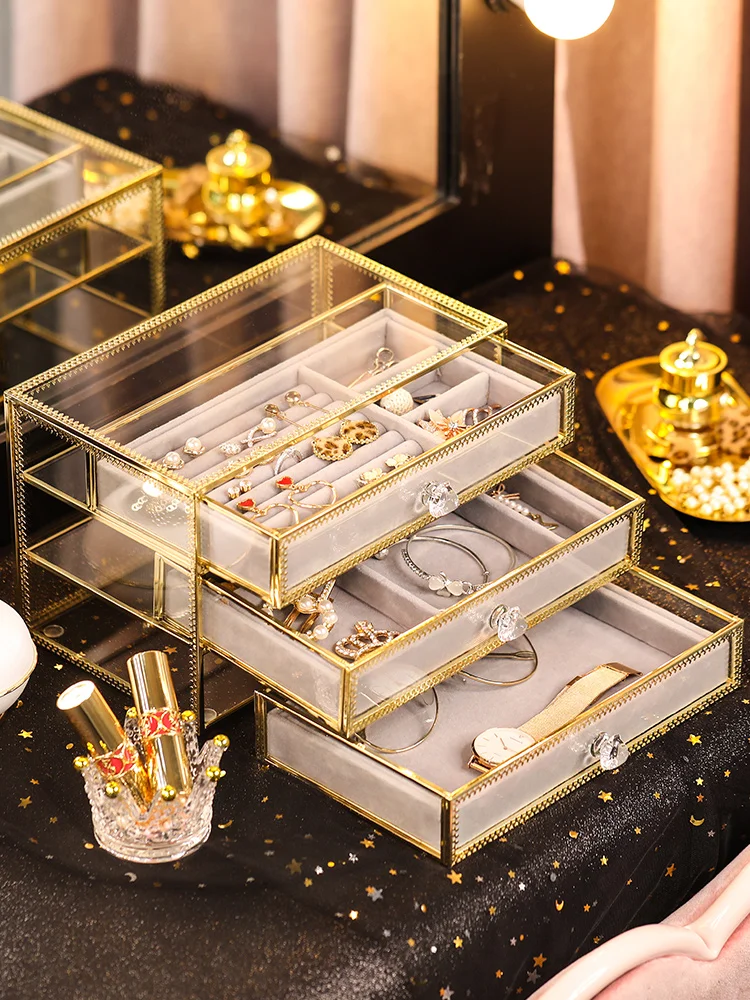 

zq Dustproof Glass Heightening Jewelry Storage Box European Stud Earrings Ornament Desktop Organizing Rack