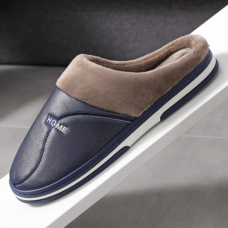 Зимние тапочки Coslony мужские трендовые пушистые сланцы для мужчин кожаные