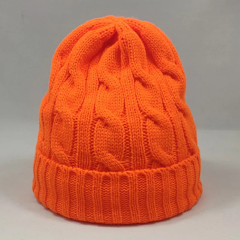 neon orange Теплые зимние шапки с черепом, женские шапки с флисовой подкладкой, вязаные шапки, неоновые, желтые, белые, черные, красные, неоновые, оранжевые, модные цвета - Цвет: neon orange
