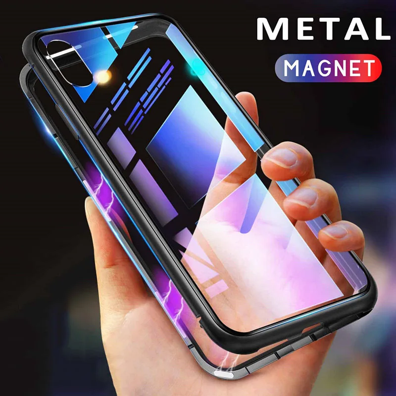 Металлический магнитный чехол для iPhone 11 Pro Max XR XS MAX X+ чехол из закаленного стекла на магните для iPhone 8 7 6 6s s Plus чехол