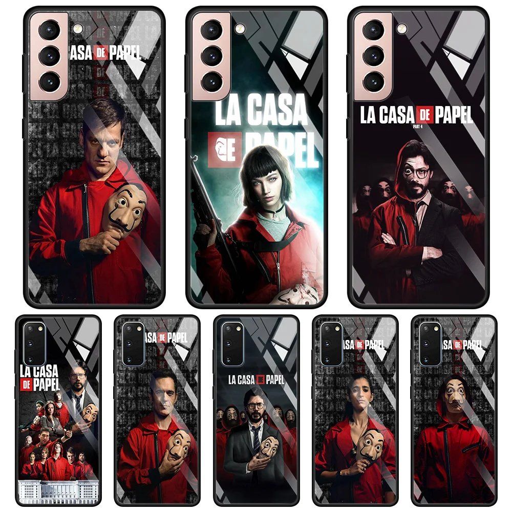 

Spain TV Money Heist House Paper La Glass Case For Samsung Galaxy S20 S21 FE S21 S20 S10 S9 S8 Plus Ultra 5G S10Lite Phone Shell
