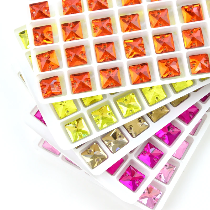 

3240 Square Sew On Stone Glass Crystal Rhinestone Flatback Colorful Beads Two Holes Button For Wedding Dress Shoes Bags Diy