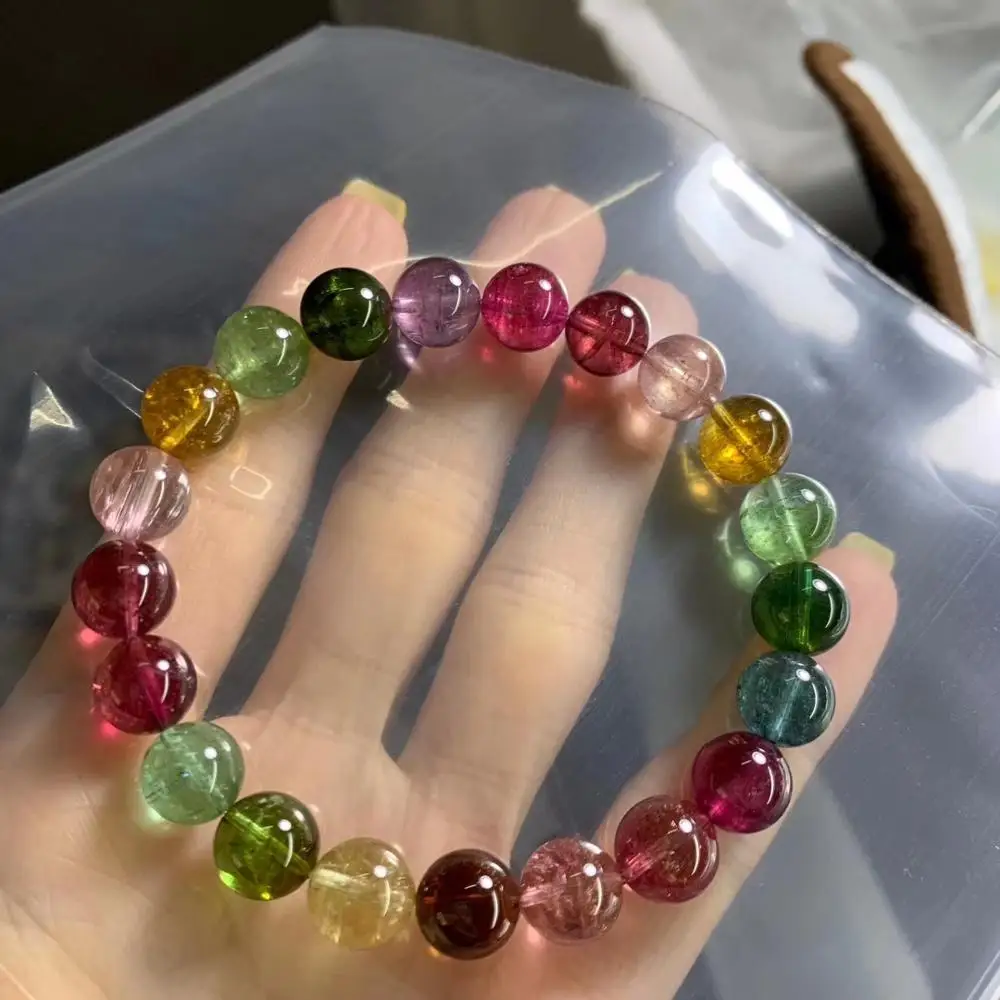 9.5mm Certificate Natural Colorful Rainbow Tourmaline Round Beads Woman Bracelet Bangle Drop Shipping AAAAAA | Украшения и