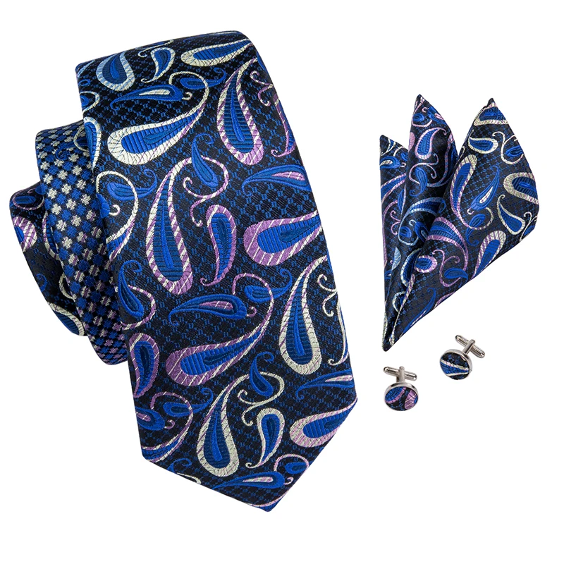 Hi-Tie 100% шелк Пейсли синие мужские галстуки роскошный галстук для свадебной