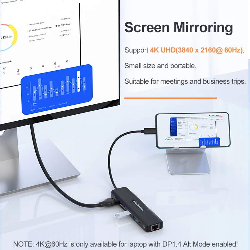 Концентратор USB C 4K 60 Гц CableCreation 7-IN-1 USB-C Многопортовый адаптер типа с HDMI 2 порта 3.0 100