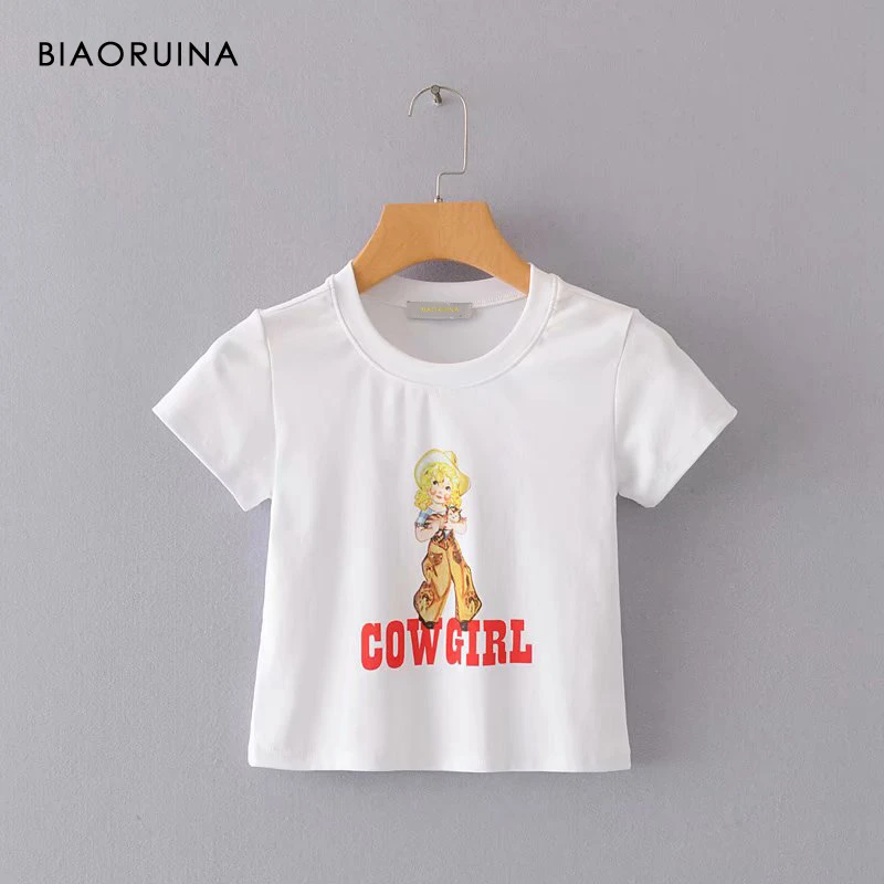 Женская хлопковая Футболка BIAORUINA облегающий белый Повседневный Топ с коротким