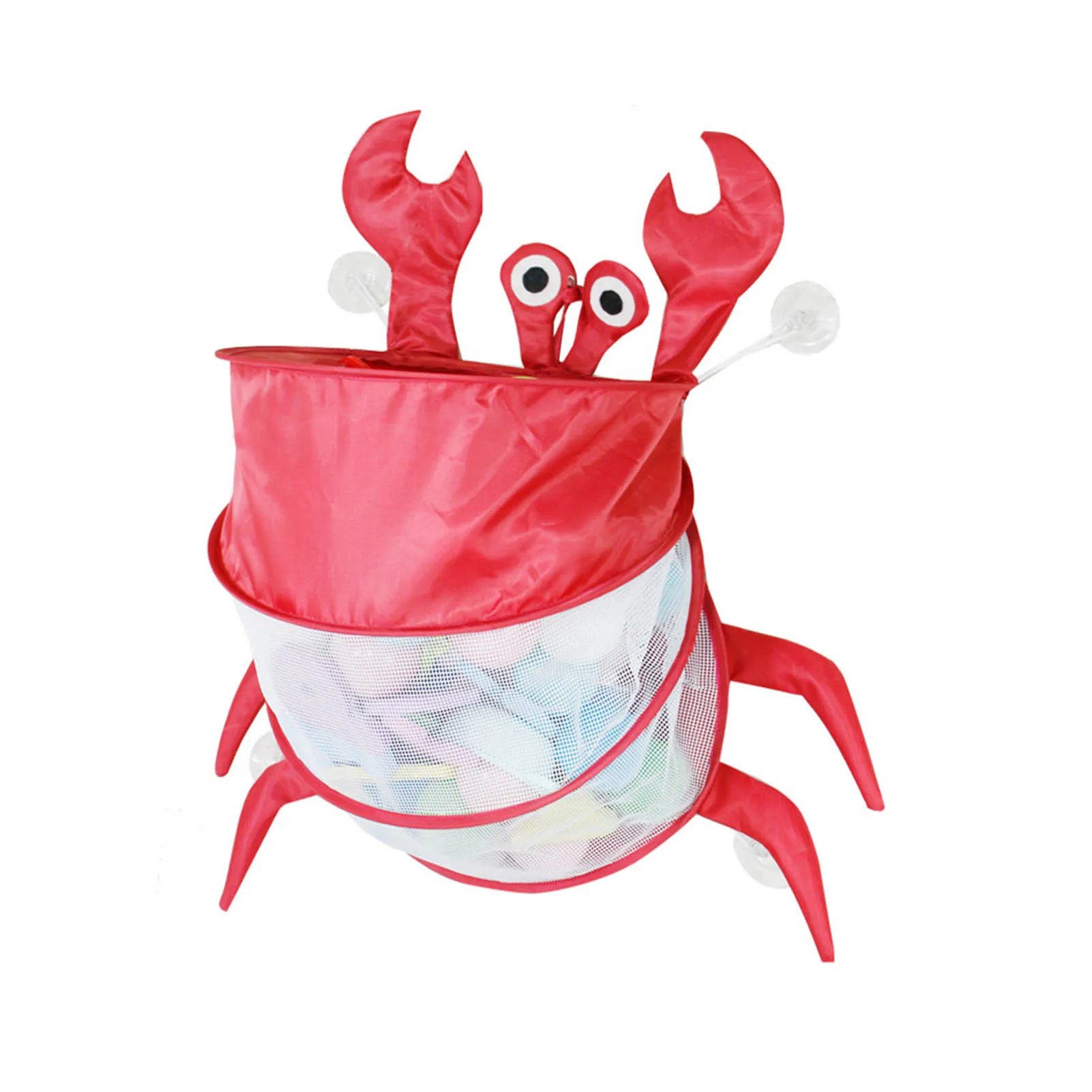 

Bath Toys Storage Bag With Suction Cup Folding Bathtub Toy Holder Red Crab Shape Cute Cartoon Bathroom Clean Pouch Current