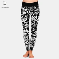 letsfind brand fashion winter women plus size pants 3d doodle letter element digital printing high waist soft workout leggings