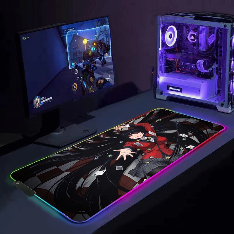 

Разноцветный светящийся Rgb игровой коврик для мыши Kakegurui большого размера Противоскользящий резиновый базовый компьютерный коврик для кла...