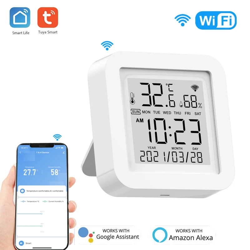 

Tuya WIFI Temperature And Humidity Sensor Indoor LCD Smart Hygrometer Thermometer Detector Support Alexa Google Home SmartThings