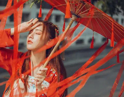 red BUTOU Китайский Шелковый Зонтик Аниме женский Фотография реквизит для косплея античный танцевальный зонтик с кисточками прозрачный японский бумажный Свадебный зонтик - Цвет: red BUTOU