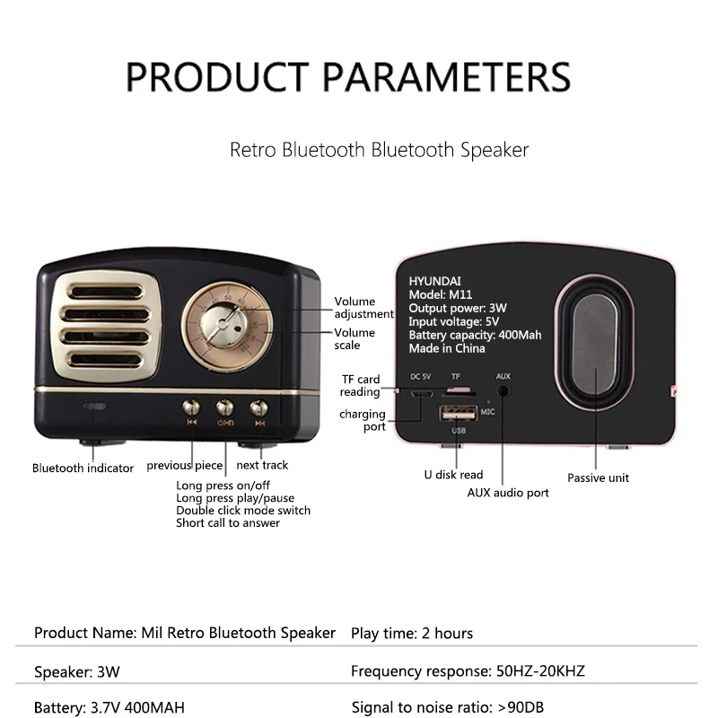Portable Bluetooth Speaker Retro Mini Wireless USB/TF Card Music Player HIFI Subwoofer Color | Электроника
