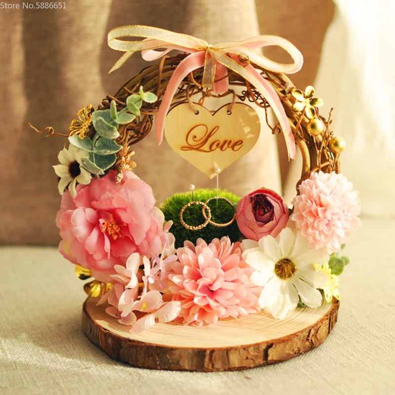 

Love Just Married Ring Pillow Holder Propose Marriage Wedding Flowers Decoration for Table Bride Groom Gifts