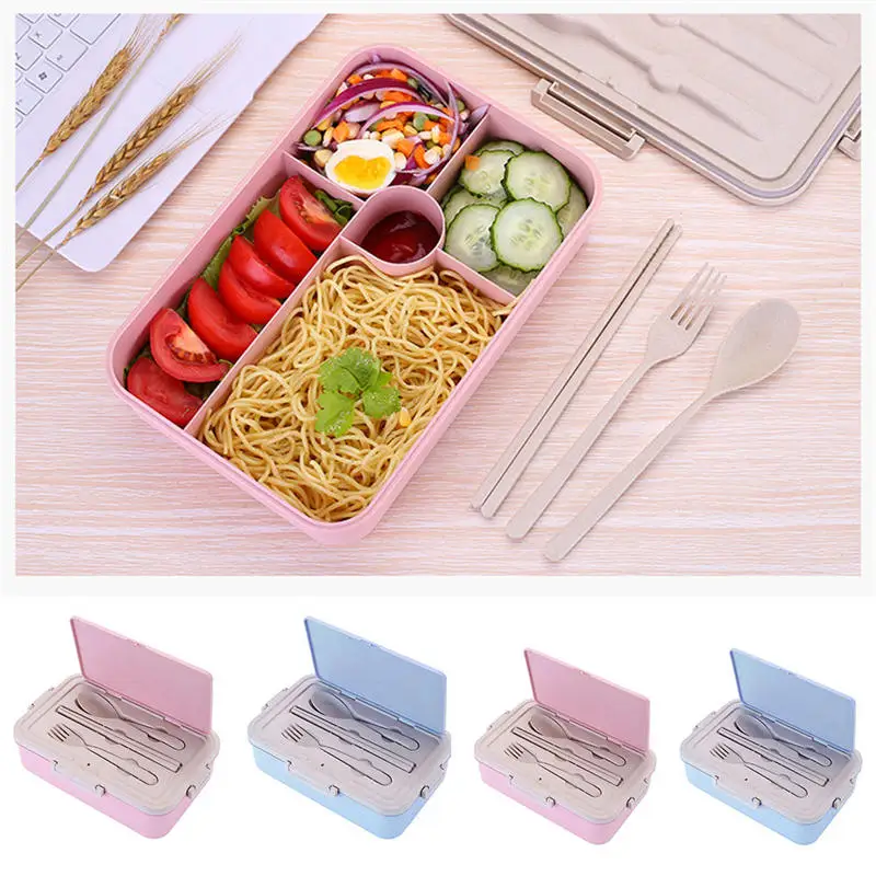 Lunch Box Wheat Straw Eco-Friendly Portable Bento Box Food Sealed Insulation Compartment Tableware For Kids School Office Picnic