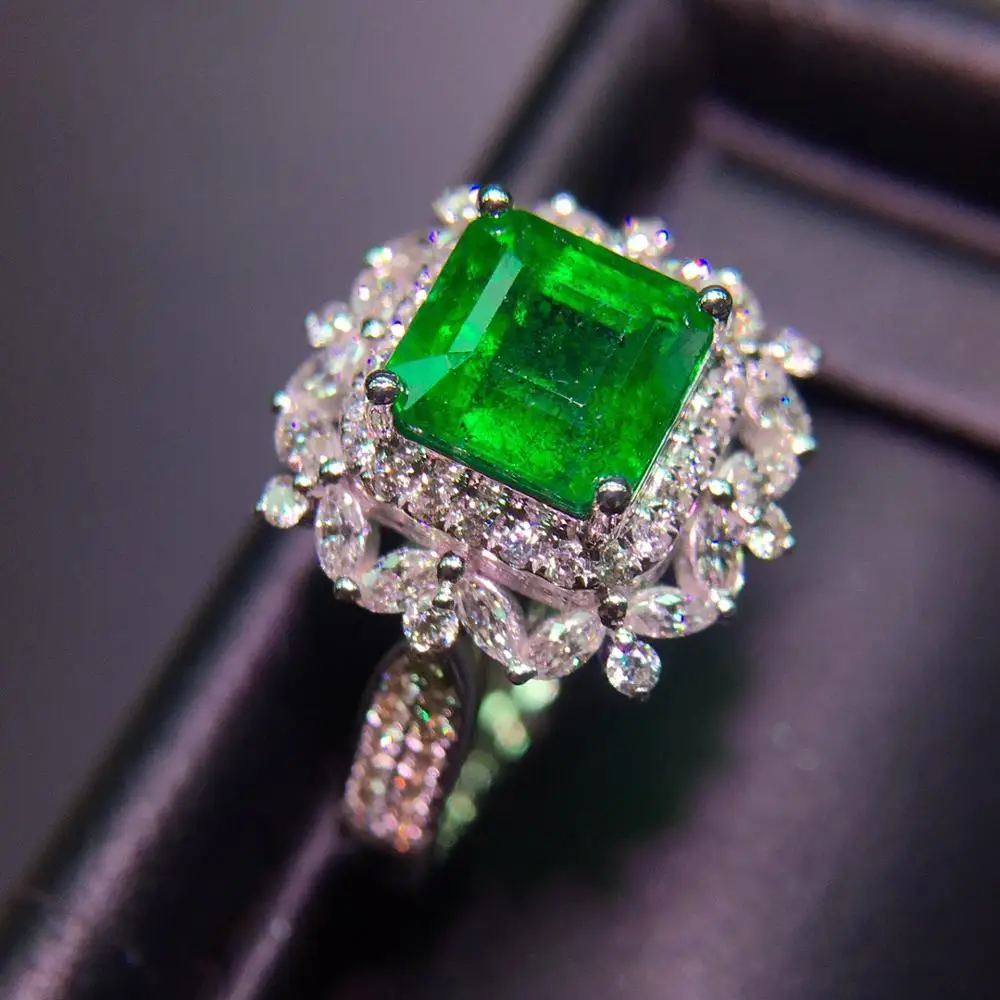 Кольцо с изумрудом Y416 ювелирное изделие из чистого 18-каратного золота 100% пробы