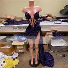 Сексуальное блестящее фиолетовое платье с блестками для выпускного вечера 2021, выполненное на заказ