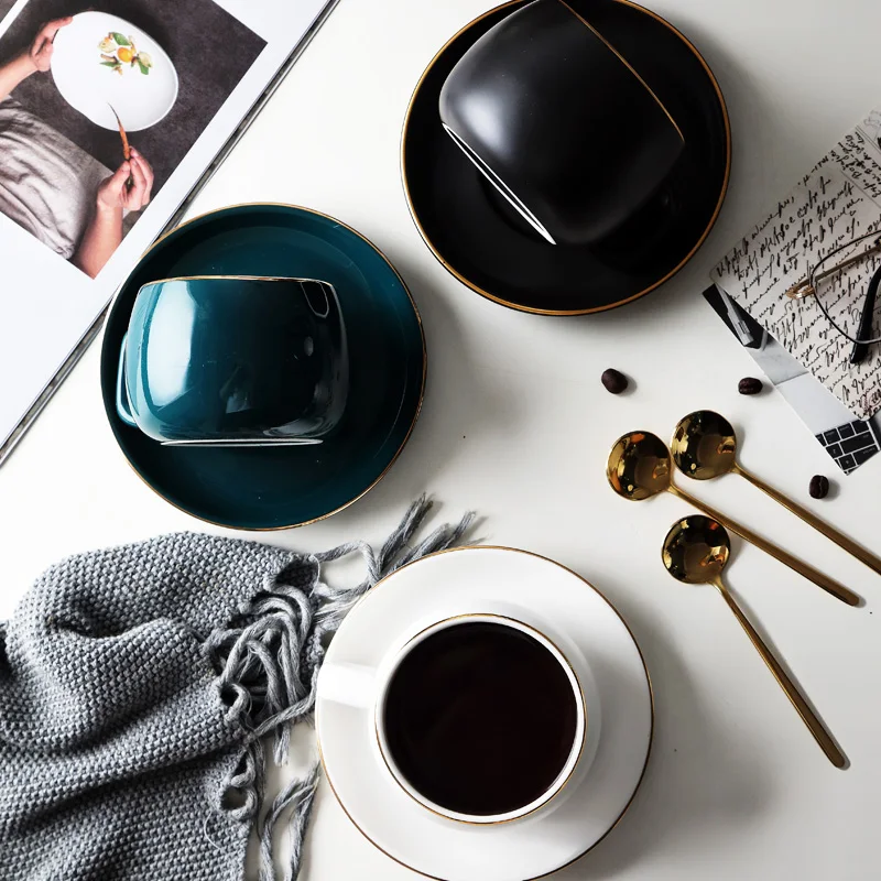 Керамическая чайная чашка MUZITY блюдца фарфоровая зеленая кофейная с ложкой из