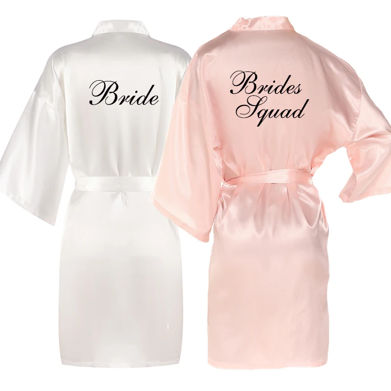 Румяна светло розовый невесты халаты атласные Женщины kinomo халат черный письмо