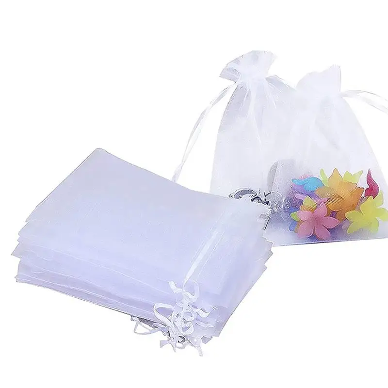

100Pcs Christmas Mesh Bags White Organza Gift Pouches Bags 10x15cm Sachets Drawstring Bags Wedding Organza Bag For Jewelry Party