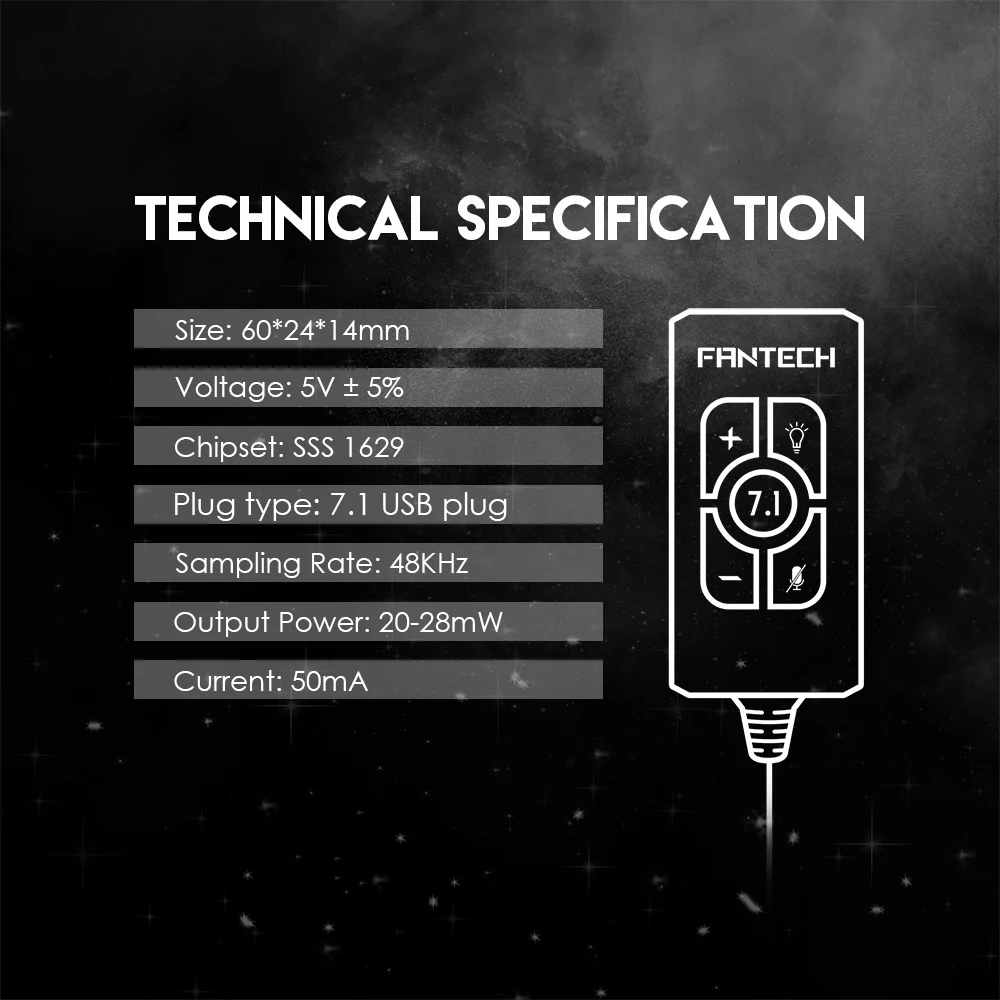 FANTECH AC3002 7 1 Аудио Звуковая карта громкость и микрофон контроль рисков ler