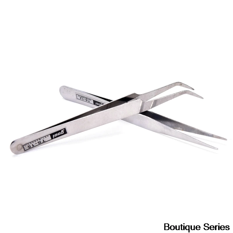

2 Pcs Stainless Steel Fine Tweezers with non-slip grooves Exquisite nail art tools