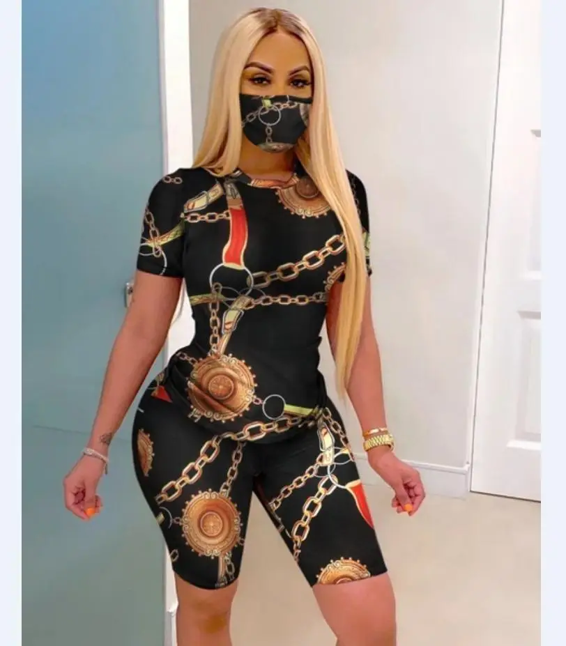 Модный комплект из трех предметов с принтом цепей повседневная одежда круглый