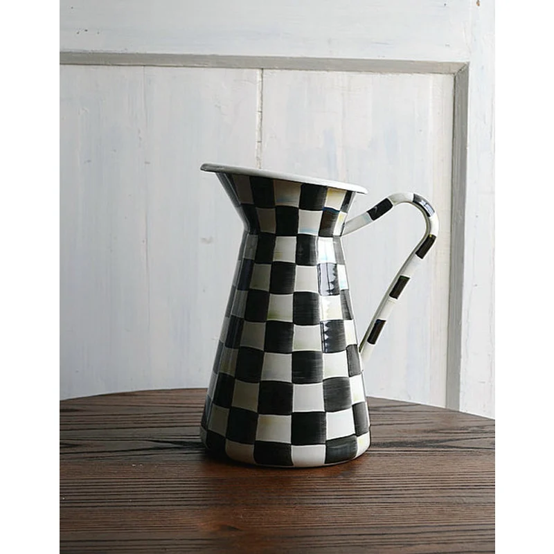 Эмалированные цветочные горшки чайник горшок черный белый классический цвет