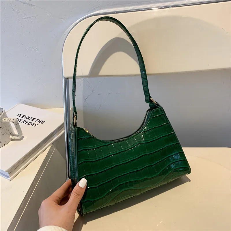 

2021 New Shopping Bag Retro Casual Lady Underarm Handbag Stone Pattern Shoulder Bag Female Leather Solid Color Chain Female Bag