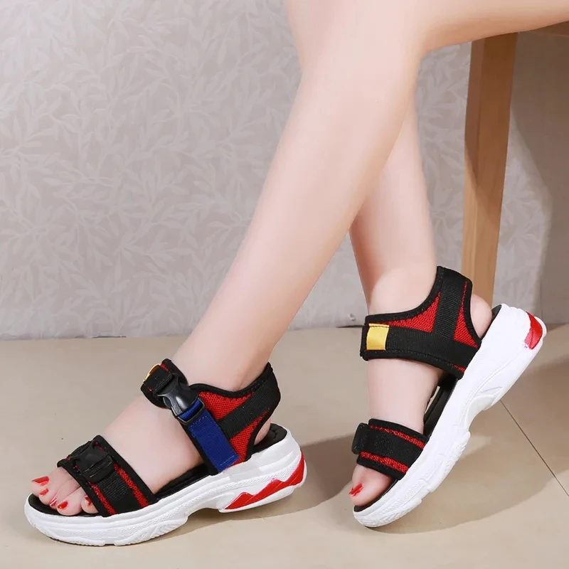 

Fashion Women's Sports Sandals PU Flat Wedge Soft Bottom Non-slip Casual Shoes 2022 Summer New Platform Mid Heel Sandals Female
