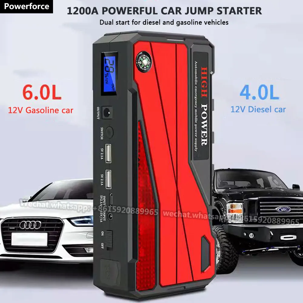 

12V Starter Cables Booster Power Battery Charger Jump Starter 1200A Car Emergency Starting Device Battery Charger