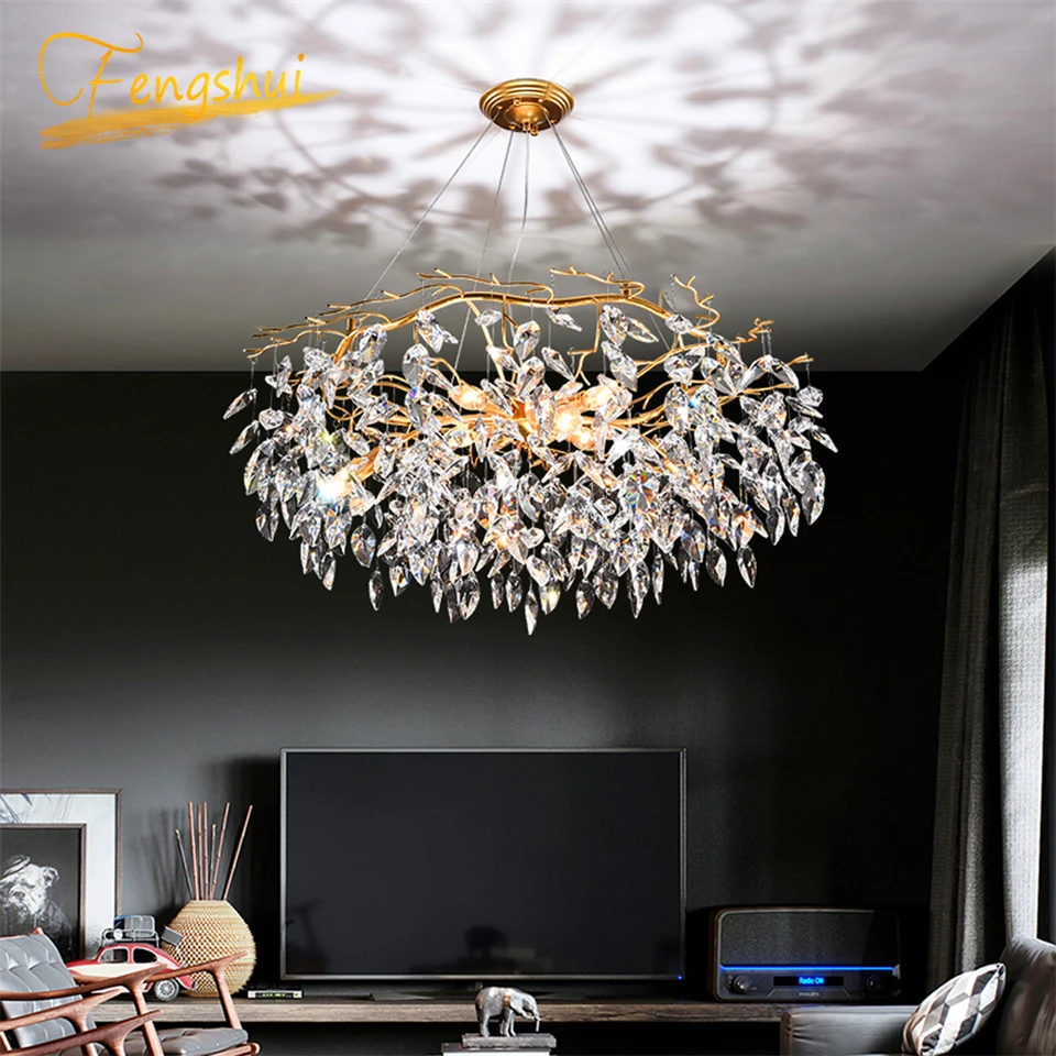 

Nordic Luxury Crystal Chandelier Lighting for Living Room Gold Luster Indoor Home Decor Hanging Chandeliers Hall Kitchen Fixture