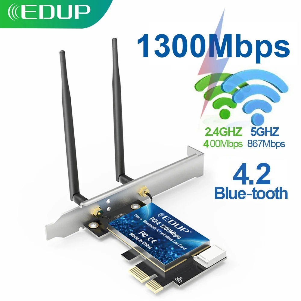 Сетевая карта EDUP 1300 Мбит/с PCI Express Wi-Fi адаптер двухдиапазонный 2 4G/5 ГГц