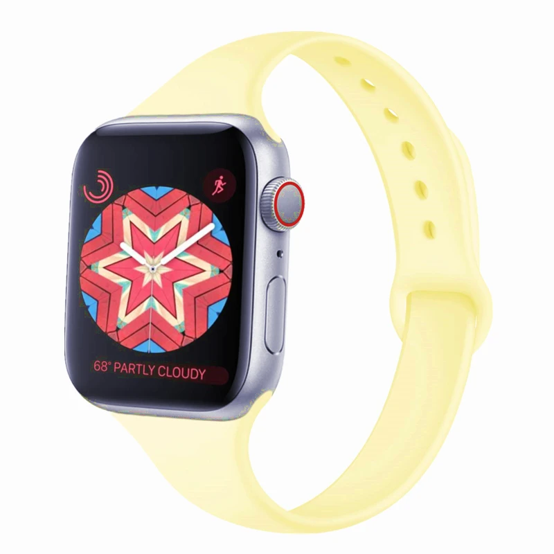 Тонкий ремешок совместим с Apple Watch seres 5 4 40 мм 44 силиконовый Спортивная петля ремешок для наручных часов iWatch, версия 1, 2, 3, ремешок 38 мм 42 мм браслет - Цвет ремешка: yellow