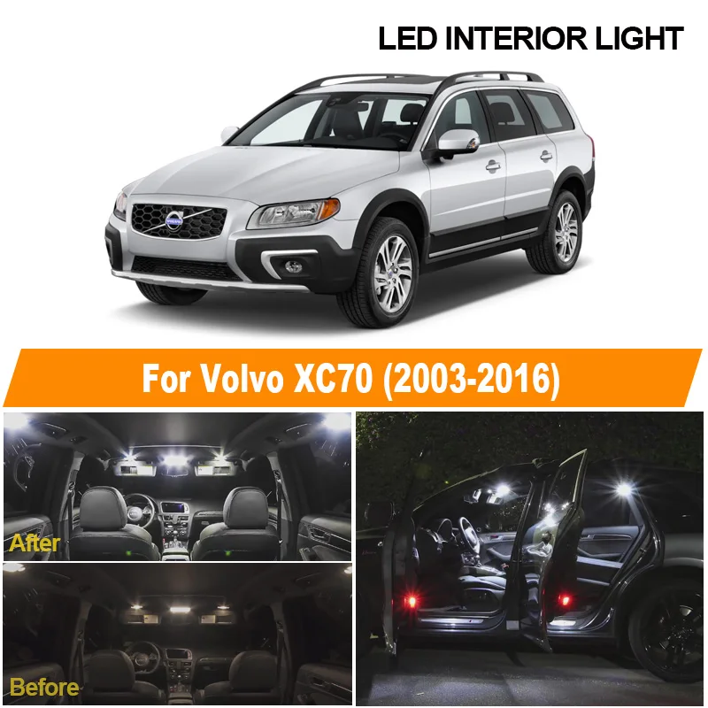 

White Canbus Error Free Car Bulbs LED Interior Light Kit For Volvo XC70 2003-2012 2013 2014 2016 Reading Map Dome License Lamp