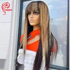Шелковые прямые парики Hesperis, светлые человеческие волосы, бразильские парики без повреждений, плотность 200, волосы для головы, парики с челкой машинной работы