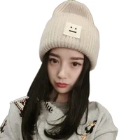 xeongkvi korean square smiling face knitted caps autumn winter brand skullies beanies lovers hats for women and men 4 colors